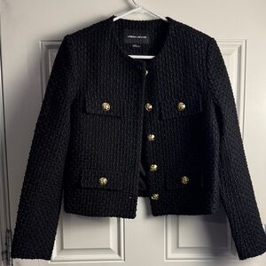Urban Revivo Black Textured Blazer with Gold Accents